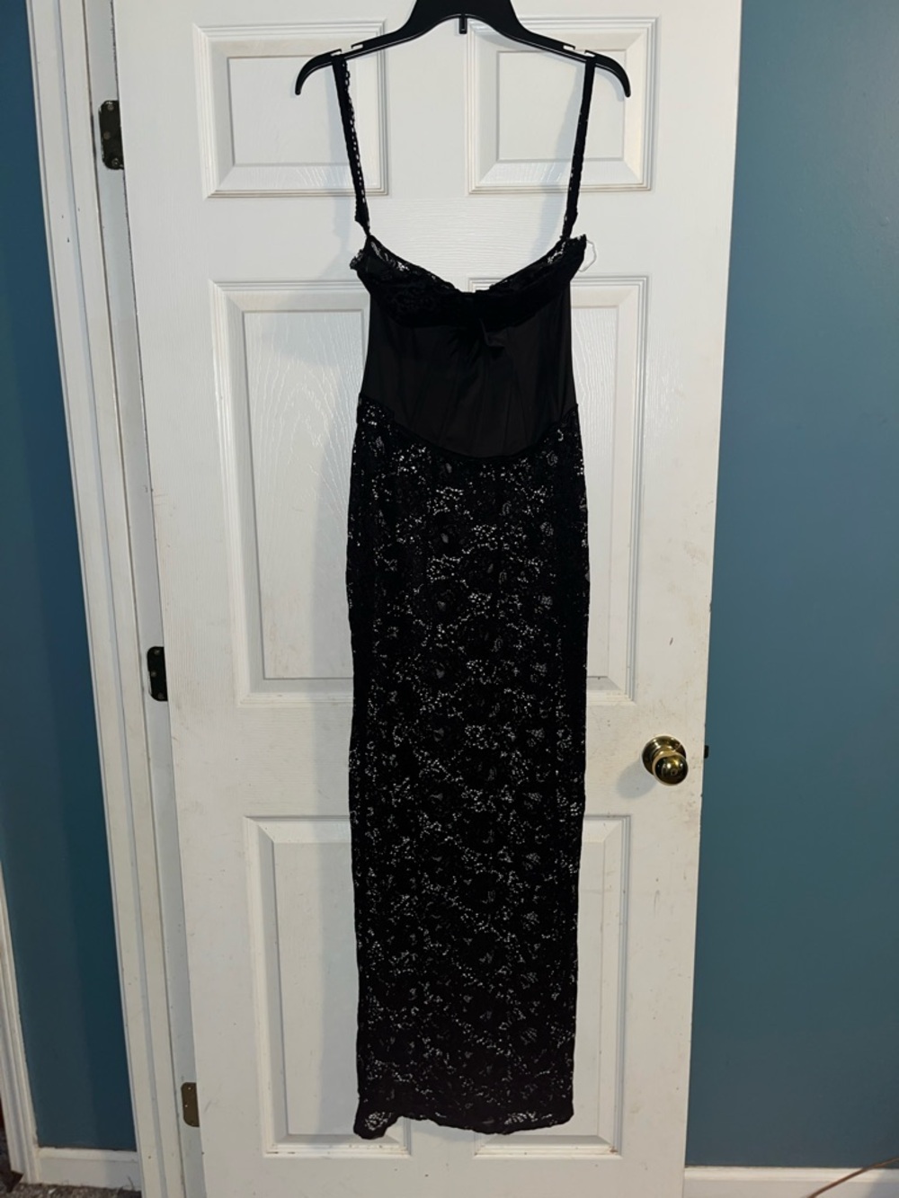 Fashion Nova Black Lace Maxi Slip Dress with Spaghetti Straps